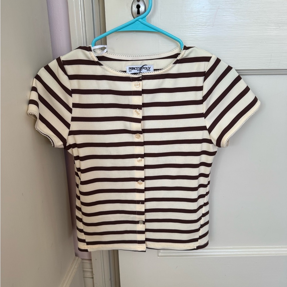 Princess Polly Brown and White Striped Button Down Shirt